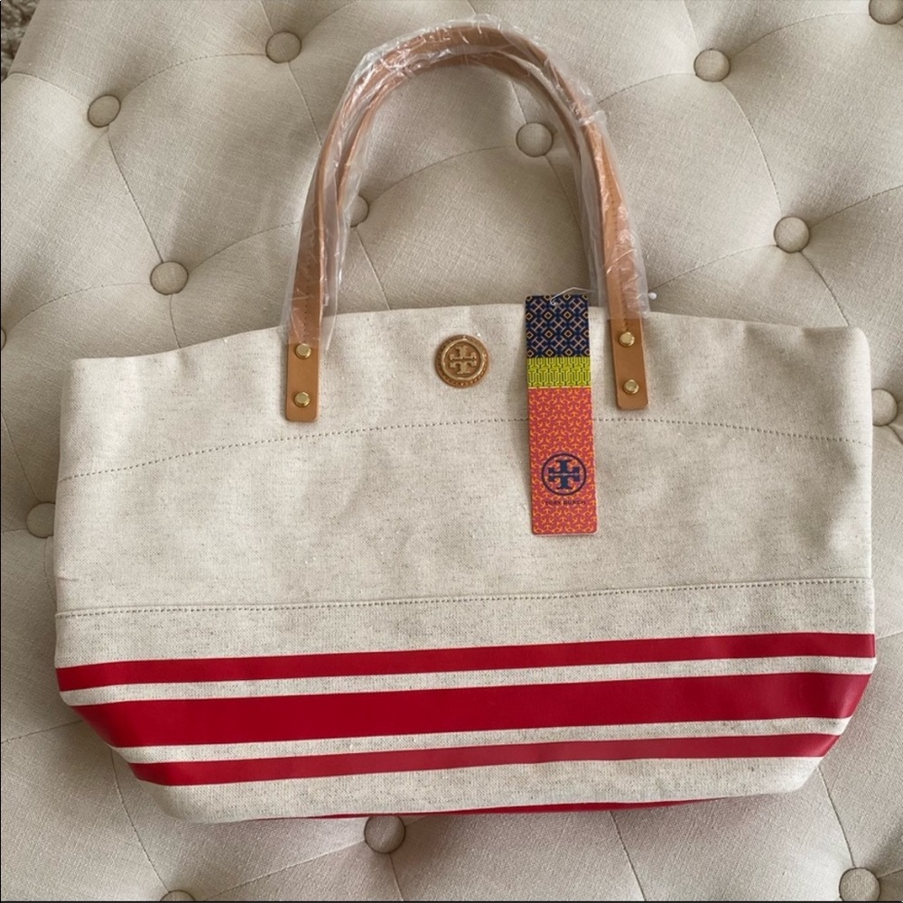 Tory Burch Red and Tan Tote Bag